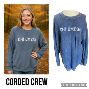 Corded Crew Slate Blue Chi Omega Corduroy-Style Sweatshirt – Size Large thumbnail 2