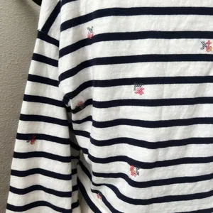 Madewell Shirt Striped Embroidered Floral Cropped Bell Sleeve Tee Stripe Coastal thumbnail 7