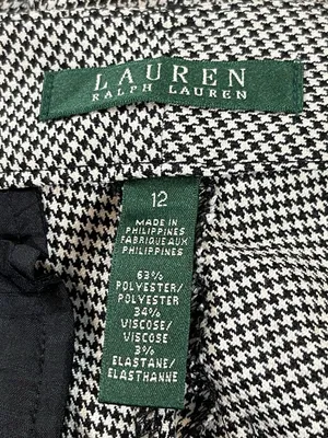 Lauren Ralph Lauren Black White Houndstooth Pants Size 12 Office Academia READ thumbnail 3