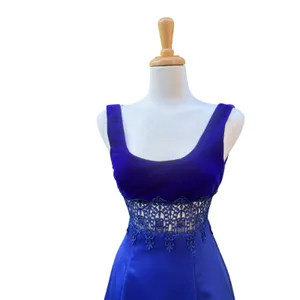 VTG ZumZum Prom Dress Gown 3/4 Blue Velvet Unconventional Lace Formal‎ Glam 90s thumbnail 2