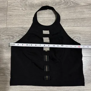 TOP CHIC Y2K Black‎ Cutout Halter Crop Top Zipper Back Gothic Punk Women L Rock thumbnail 8