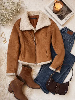 Zara TRF Cropped Faux Shearling Biker Jacket Small thumbnail 2