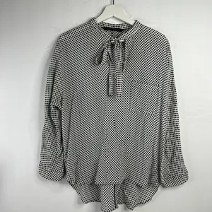 Zara Woman Size L Blouse Black Polka Dot Tie Neck Long Sleeve Flowy Long‎ Sleeve thumbnail 2