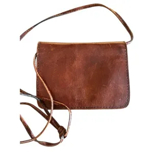 Vintage Brown Leather Crossbody Purse Minimalist Bag w/ Zipper & Snap Closure thumbnail 9