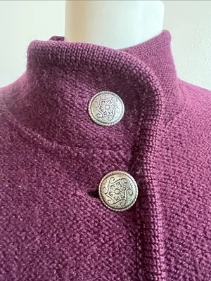 L.L. Bean Plum Button-Front Wool pea coat thick sweater jacket decorative button thumbnail 3