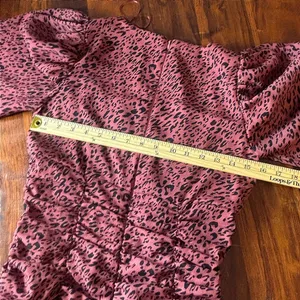 Zara‎ Pink Leopard Print Ruched Mini Dress Square Neck Long Sleeve Womens Medium thumbnail 4