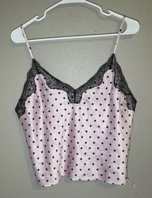 Victoria’s Secret Pink & Black Lace Trim Polka Dot Cami Top Women’s Size Medium thumbnail 1