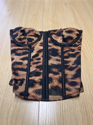Edikted Lennox Leopard Print Mesh Corset Bustier Top XS NWT thumbnail 2