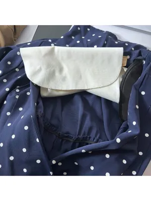 Vintage 80s Katie MFG Navy Blue White Polka Dot Midi Dress Size 16 Rockabilly thumbnail 13
