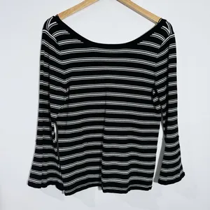 White‎ House Black Market Convertible Stripe Sweater Black White Large Office thumbnail 3