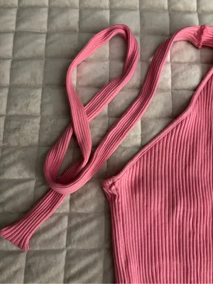 Zara Pink Ribbed One Shoulder & Scarf Knit Top Size M thumbnail 5