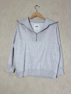aerie Women’s Down To Earth Quarter-Zip Sweatshirt Oversized Pullover in Gray XS thumbnail 3