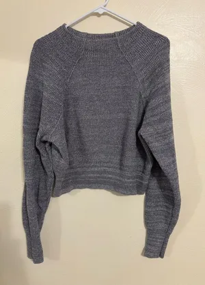 Free People Gray Marled Knit Cropped Sweater Medium thumbnail 1