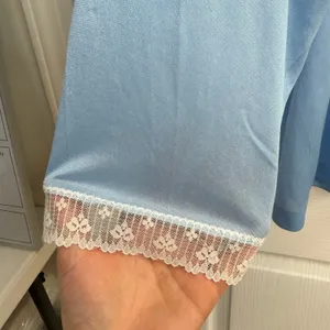 Vintage‎ women's blue floral lace embroidered cottagecore long sleeve pajama top thumbnail 2
