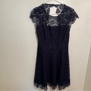 Kensie Women's Size 8 Fit & Flare Dress Navy Blue Scalloped Lace Open Back Cap thumbnail 3