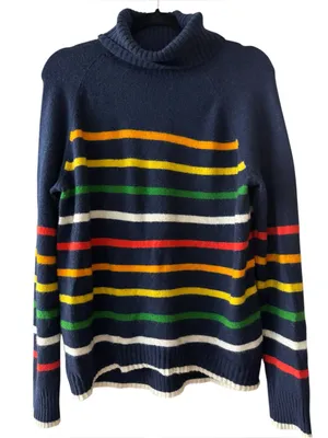 J. Crew Extra Soft Yarn Multicolor Striped Wool Blend Turtleneck Sweater Large thumbnail 1