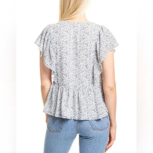 Madewell Georgette Ruffle-Sleeve Peplum Top in Americana‎ Floral Size Small thumbnail 3