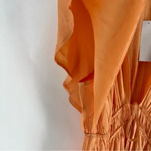 Young Fabulous & Broke Mara Dress Orange Plunging V-Neck‎ Satin Tiered Maxi M thumbnail 6