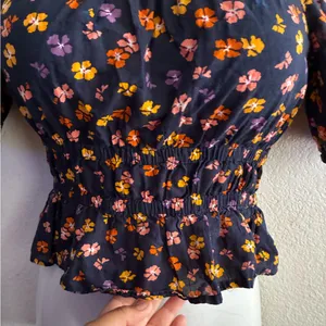 Madewell Puff-Sleeve Square Neck Smocked-Waist in Aloha Floral Crop Top S thumbnail 9