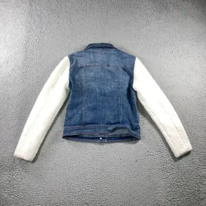 GBG Denim Jacket Sherpa Sleeve Womens S Trucker Blue Two Tone Cozy Cabin Fall thumbnail 3