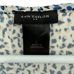 Ann Taylor Size Large Short Sleeve Blouse Top Shirt Blue Black and White thumbnail 5