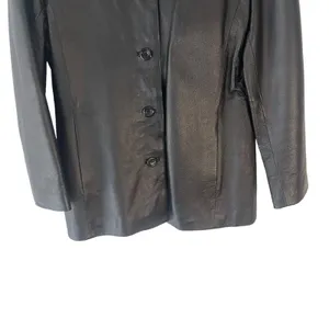 American Leather USA Vintage 90s Women's Size Large Black Button Up‎ Jacket Coat thumbnail 3