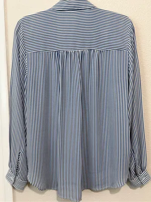H&M Blue and White Vertical Stripe Button-Up Blouse. Size M thumbnail 2