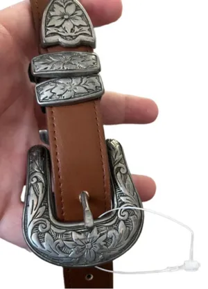 Brushed silver buckle smooth leather belt Brown thumbnail 1