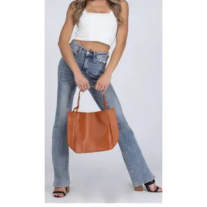 Simple Trendy Shoulder Bag / Purse, 11.5 X 5,‎ Vegan Leather, Snap Closure Camel thumbnail 3