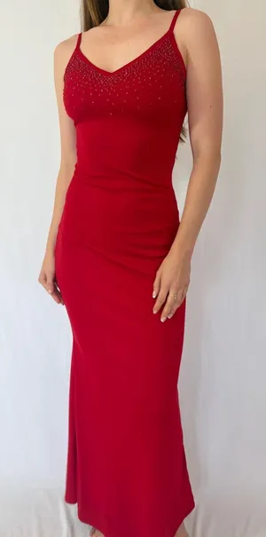 Vintage Red Beaded Georgiou Studio Evening Gown thumbnail 1