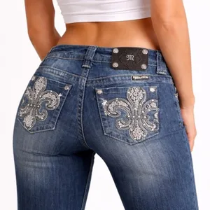 Miss Me Jeans FDL Easy Straight Dark Wash Rhinestone Bling Pockets Size 26 | 2 thumbnail 2