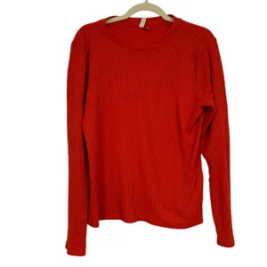 Pilcro and the Letterpress Anthropologie Orange Ribbed Knit Crew Neck Sweater Womens XL Fall Casual thumbnail 2