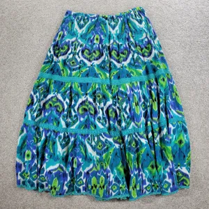 Vintage Notations A-line Skirt Womens L Blue Boho Watercolor Tiered Flowy Hippie thumbnail 9