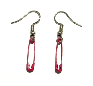 Pink safety pin earrings for a Punk vibe thumbnail 1