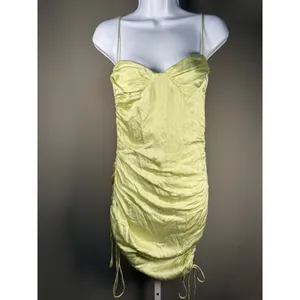 Zara Satin Ruched Slip Midi Dress Lime Green Coquette‎ Party Date Night NWT thumbnail 2