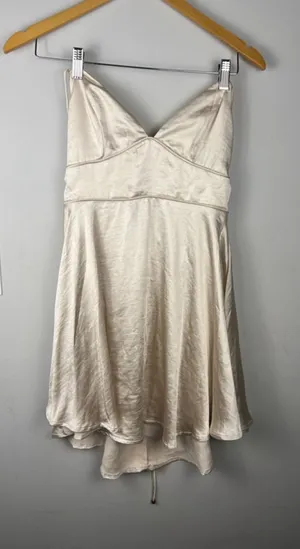 Hello Molly Champagne Satin Mini Dress | Back Tie Cowl Slip Dress | Size M thumbnail 1