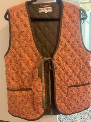 Free People Quilted Floral Peach Tie-Front Vest thumbnail 8