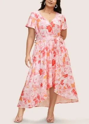 Watercolor Floral Ruffles Asymmetrical Hem Dress thumbnail 2