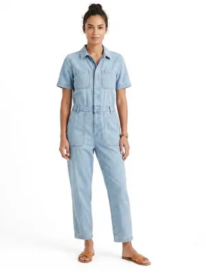 Everlane Light Wash Denim Short Sleeve Coverall Jumpsuit Boilersuit Utility 0 thumbnail 2