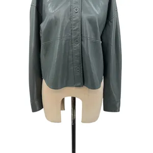 Aritzia Babaton Pelli Hip Shirt Jacket Vegan‎ Leather Shacket Gray Green XS thumbnail 6