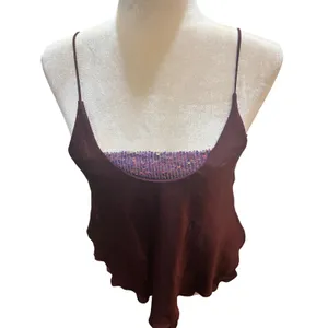Sequin Cami Top Maroon Sleeveless Party Tank Top thumbnail 3