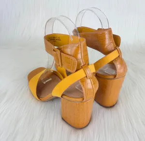 Bamboo Yellow Milestone Croc Accent Ankle Strap Chunky Block Heel Sandals Size 10 thumbnail 6