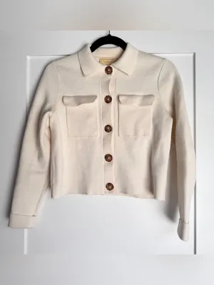 Sézane EUC Betty Merino Wool Cardigan Jacket Ecru Extra Small XS thumbnail 4