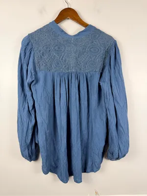FREE PEOPLE Canyon Rose Button Down Top in Blue Size small thumbnail 5