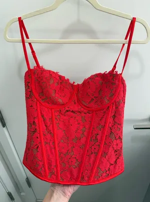Mixology Red Lace Bustier Crop Top Size Small thumbnail 1