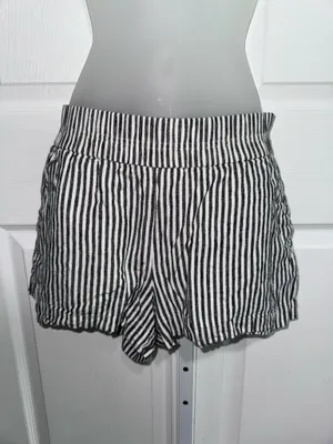 A New Day Linen Striped Elastic-Waist Women’s Shorts - Black & White thumbnail 3