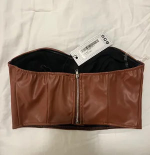 Boohoo Brown Leather Corset Top thumbnail 2