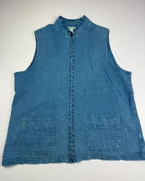 Orvis Blue Denim Sleeveless Zip-Front‎ Dress Casual Summer Wear L thumbnail 1