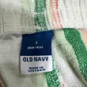 Old Navy High Rise Linen Blend Shorts Womens S Pull On Cuffed Green Multi Stripe thumbnail 3