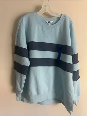 JoyLab Women's Striped Oversized French Terry Crewneck Sweatshirt L thumbnail 3